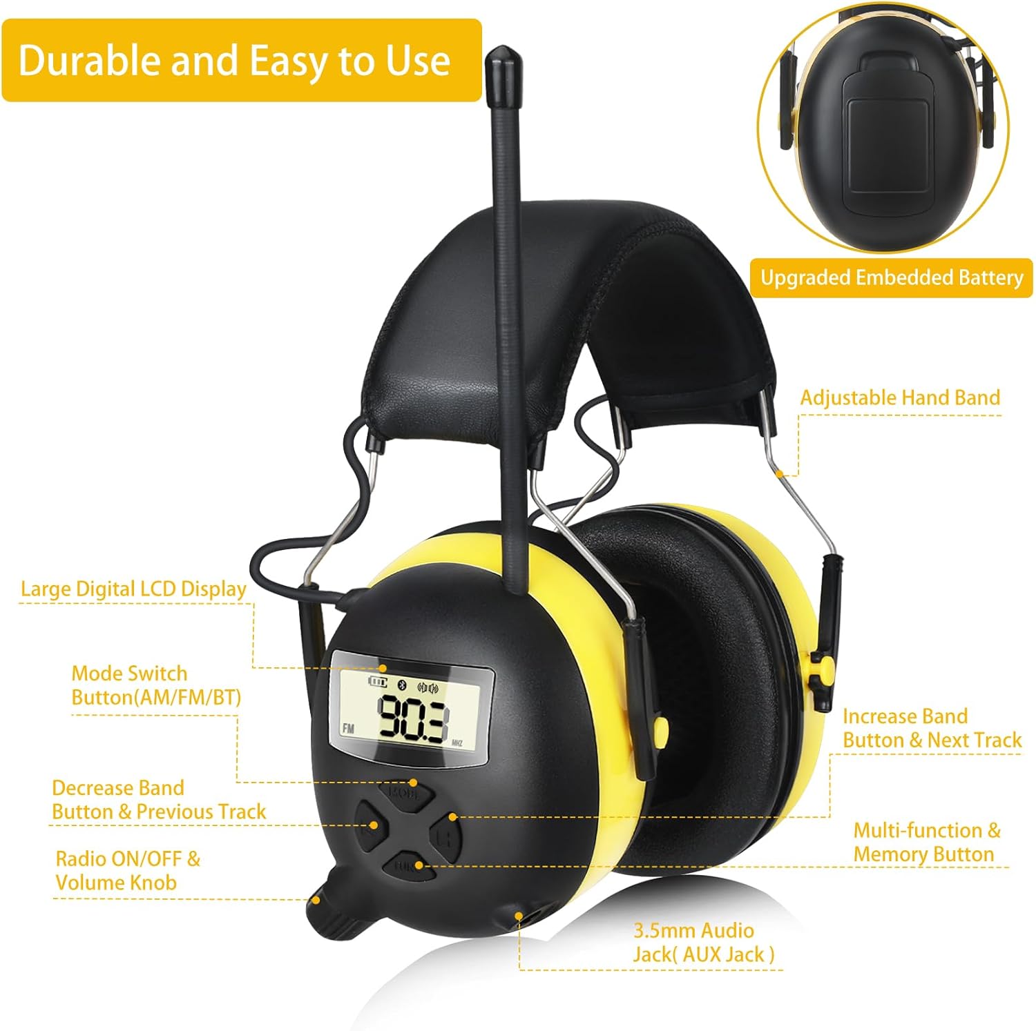 Bluetooth Headset On Ear - Upgraded 5.4 Bluetooth Hearing Protection AM/FM